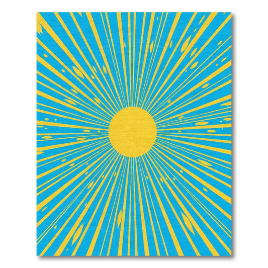 Radiant Sunburst Blue Yellow Burst Rug