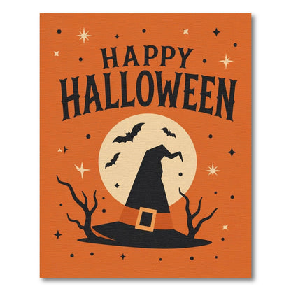 Happy Halloween Witch Hat Orange Area Rug