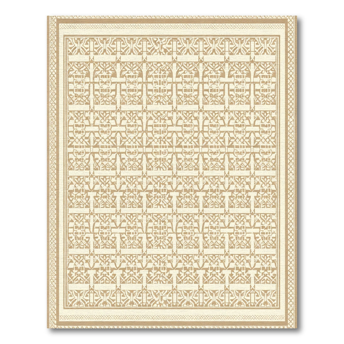 Ornate Beige Geometric Lattice Rug