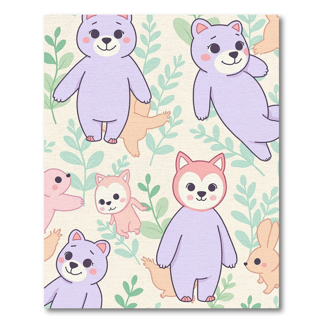 Whimsical Purple Bear Forest Scene Rug