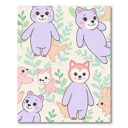 Whimsical Purple Bear Forest Scene Rug