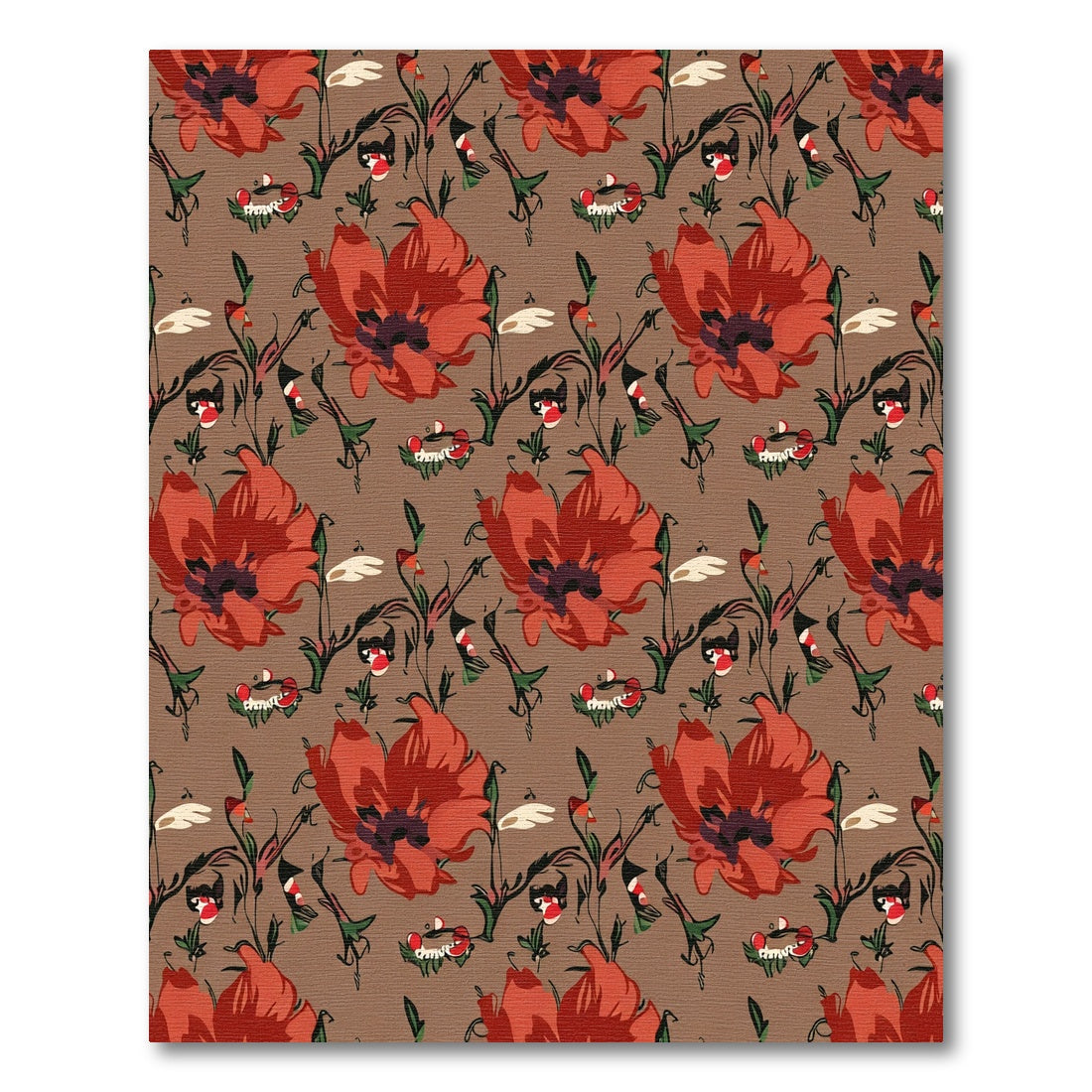 Red Poppy Botanical Branch Cover Rug