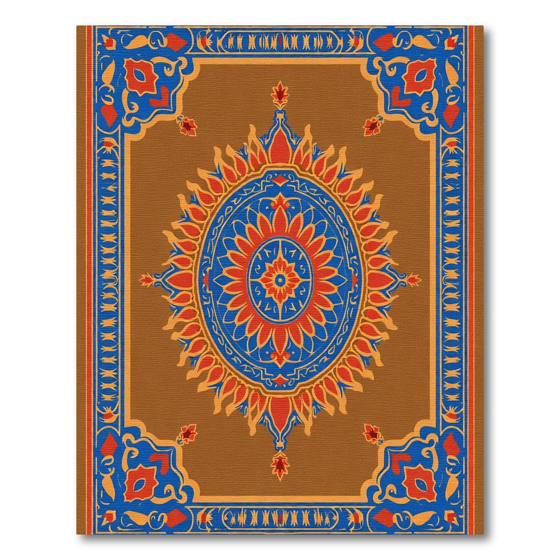 Brown Orange Blue Floral Medallion Rug