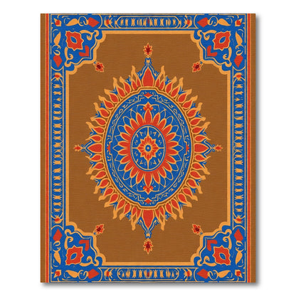 Brown Orange Blue Floral Medallion Rug