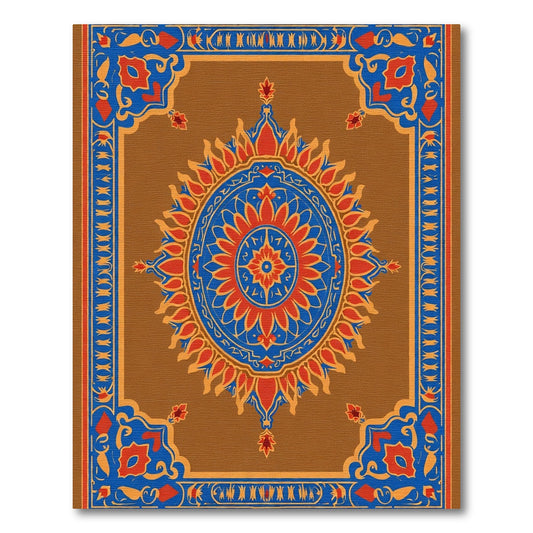 Brown Orange Blue Floral Medallion Rug
