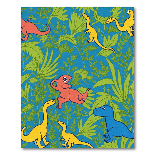 Colorful Dinosaur Jungle Foliage Rug