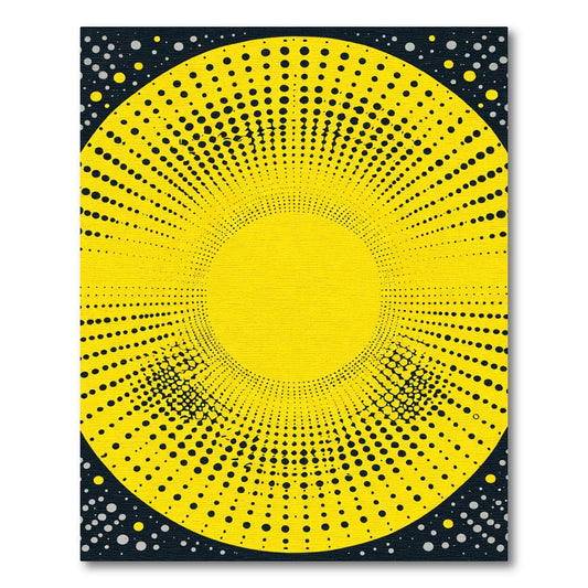 Radiating Yellow Halftone Dot Sunburst Rug