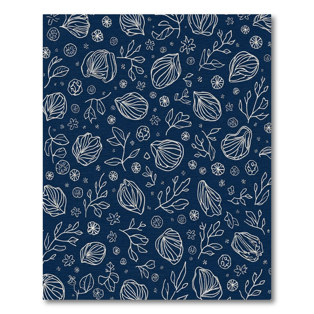 Minimalist White Outline Botanical Navy Rug