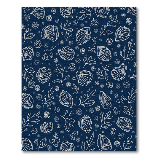 Minimalist White Outline Botanical Navy Rug