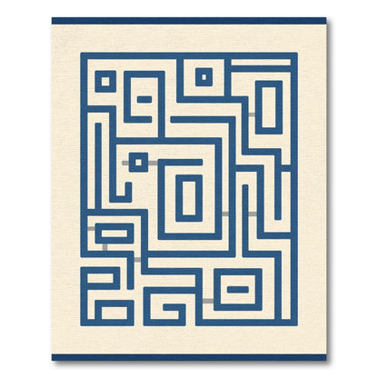 Dark Blue Maze Geometric Abstract Rug