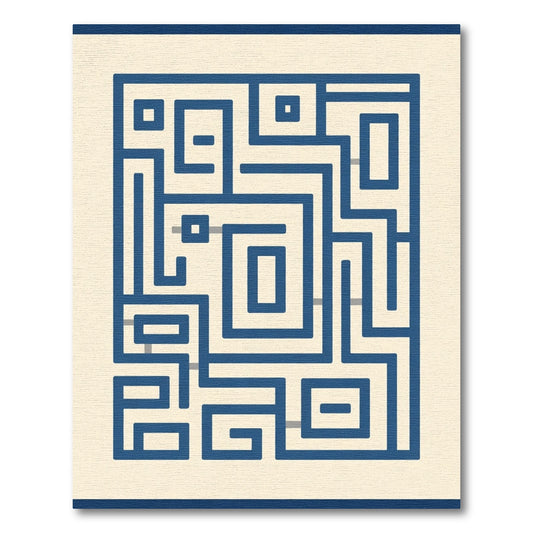 Dark Blue Maze Geometric Abstract Rug
