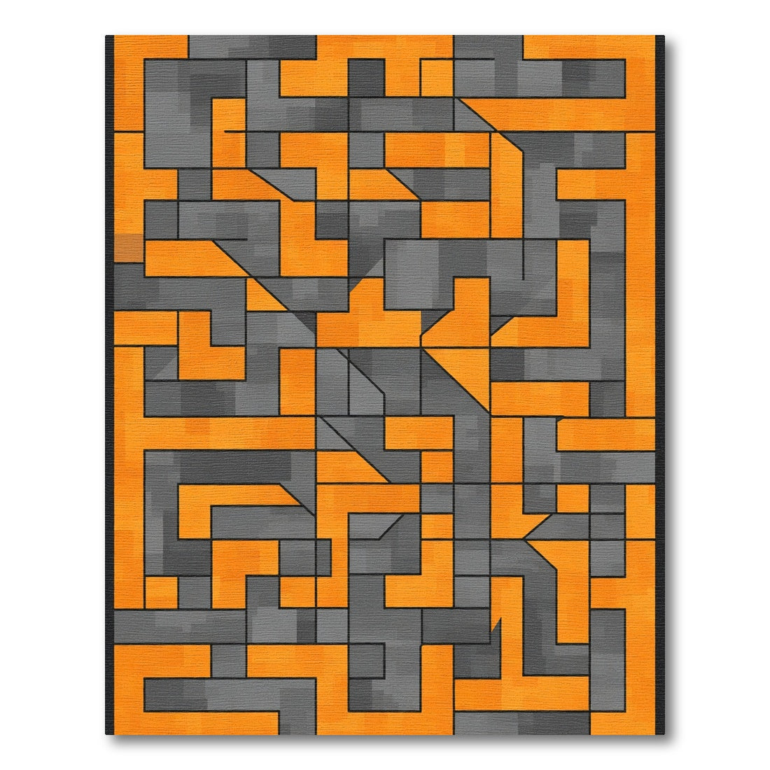 Orange Gray Interlocking Geometric Abstract Rug