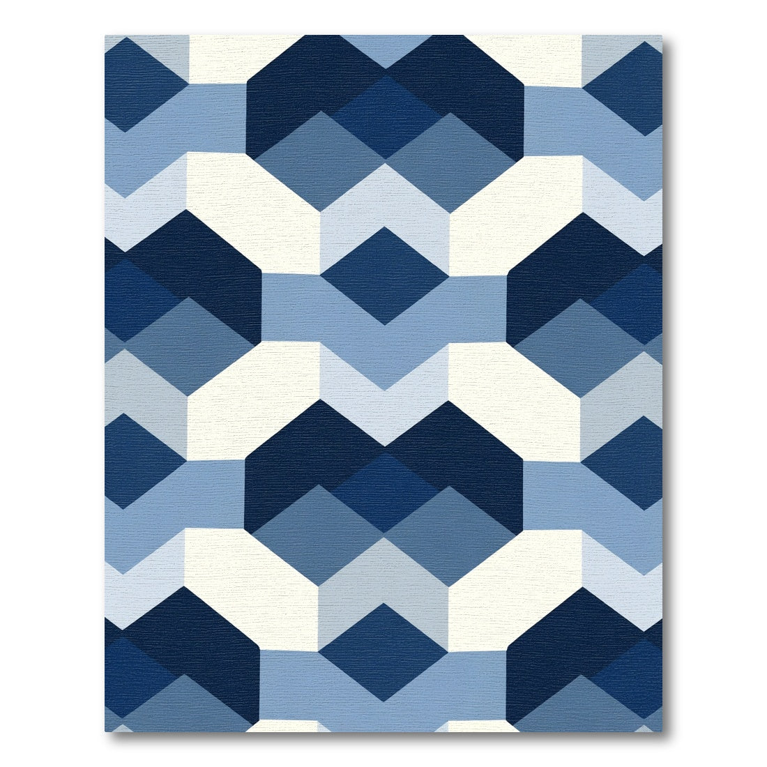 Geometric Blue White Hexagonal Diamonds Rug