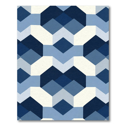 Geometric Blue White Hexagonal Diamonds Rug