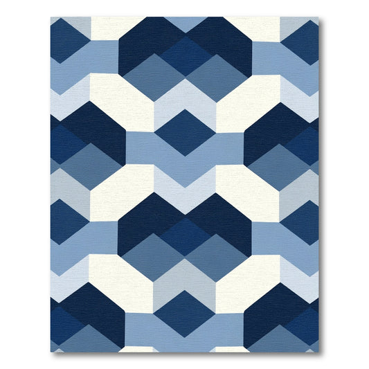 Geometric Blue White Hexagonal Diamonds Rug