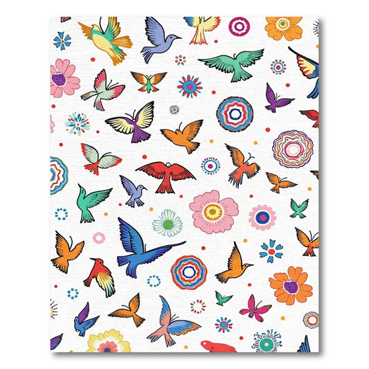 Colorful Birds and Flowers Medallion Rug