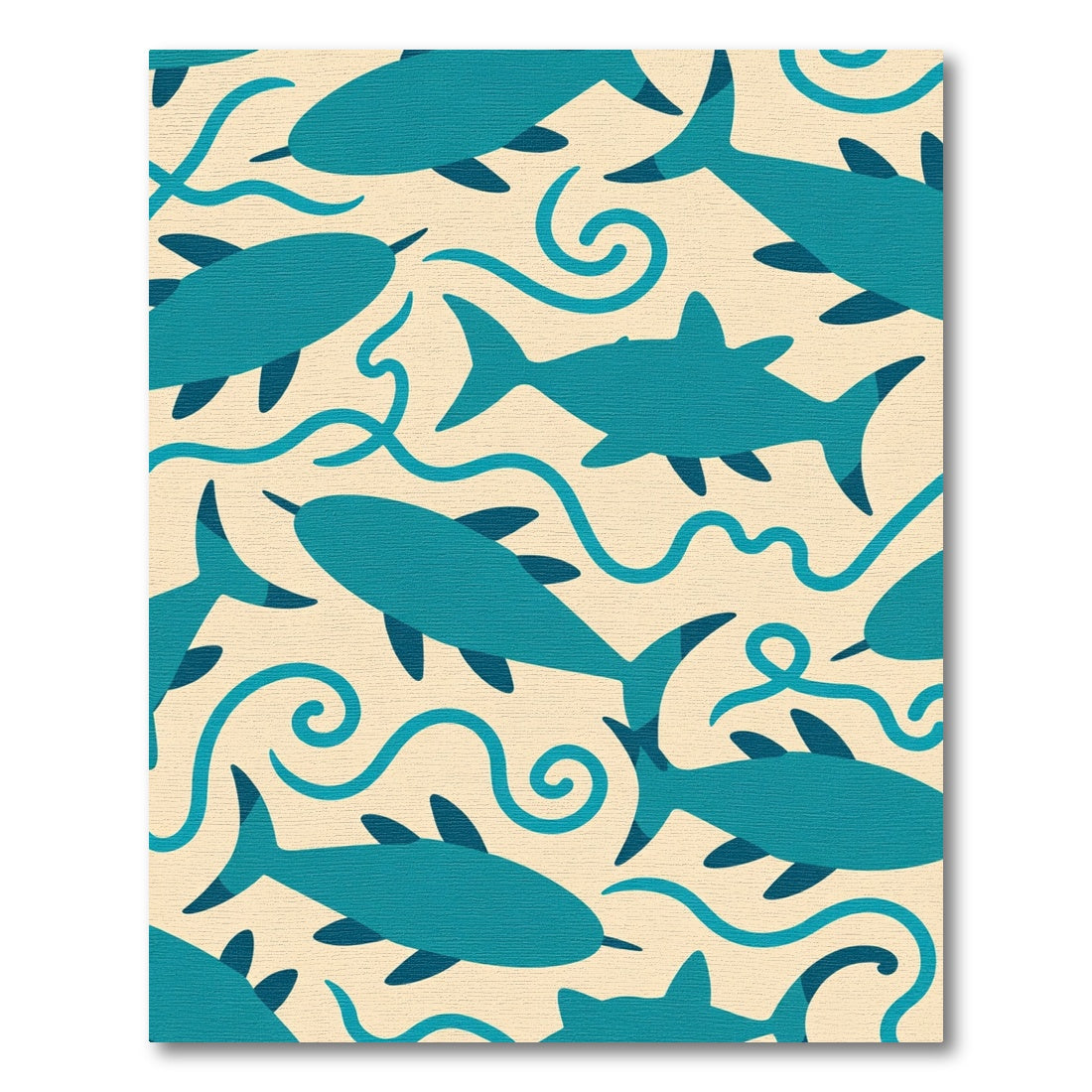 Teal Oceanic Shark Waves Rug