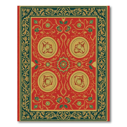 Ornate Red Gold Floral Medallion Border Rug
