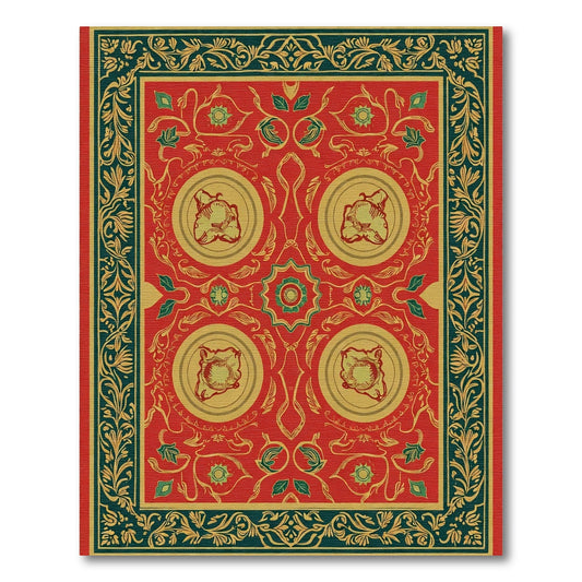 Ornate Red Gold Floral Medallion Border Rug