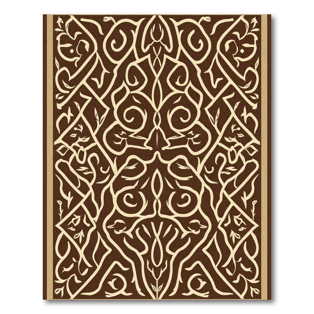 Ornate Brown Stylized Vine Medallion Rug