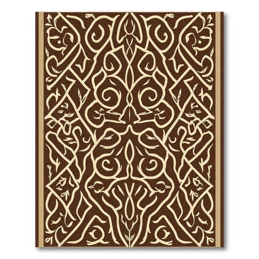 Ornate Brown Stylized Vine Medallion Rug