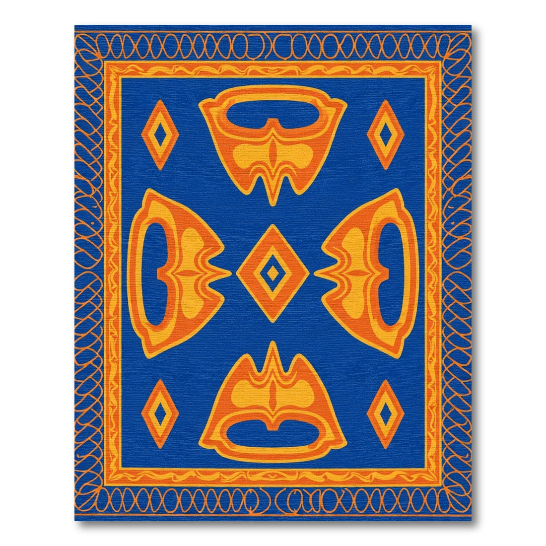 Bold Blue Orange Medallion Tribal Rug