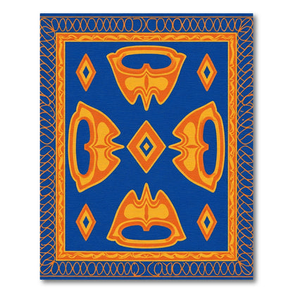 Bold Blue Orange Medallion Tribal Rug