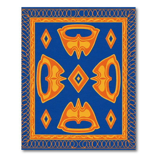 Bold Blue Orange Medallion Tribal Rug