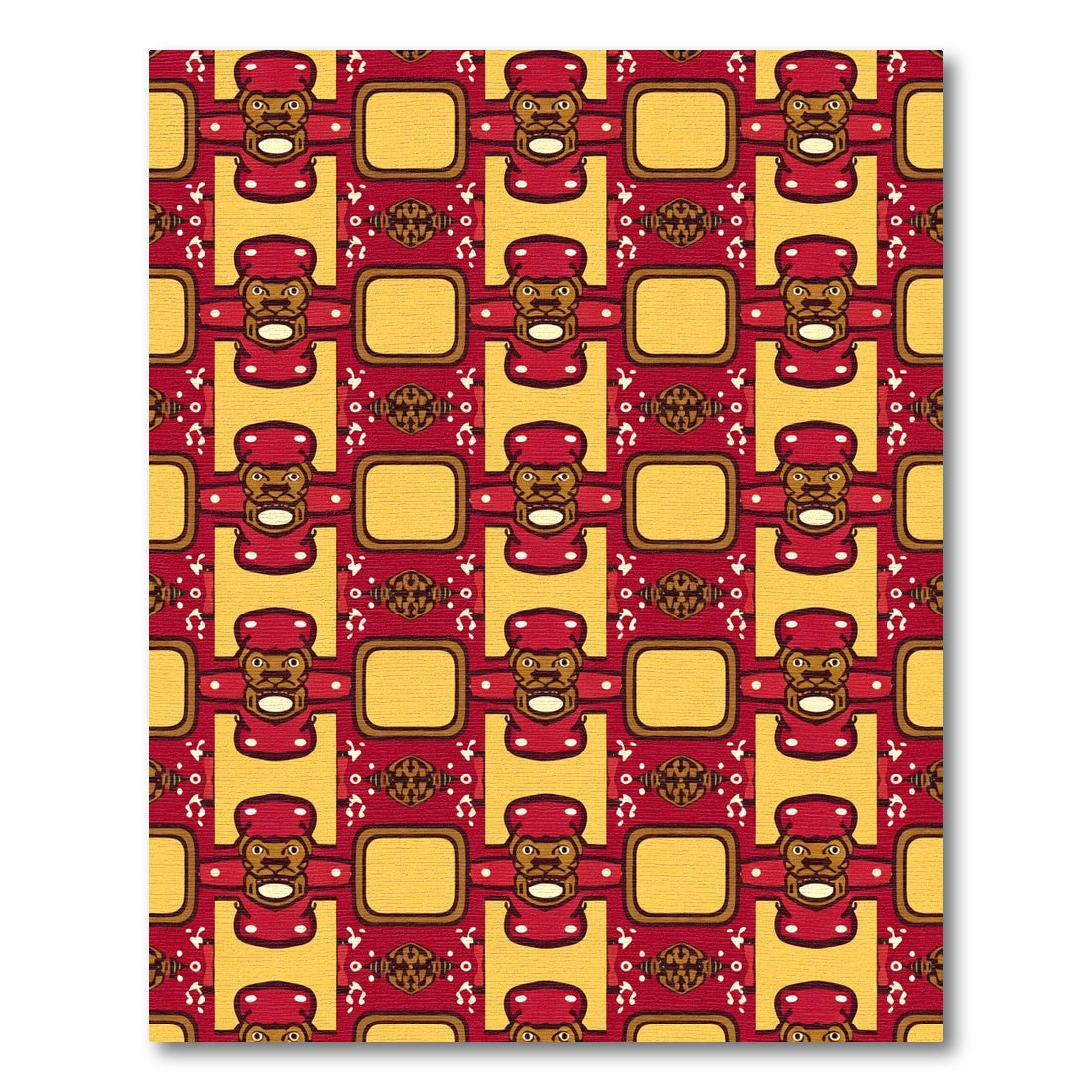 Bold Red Yellow Tribal Faces Rug