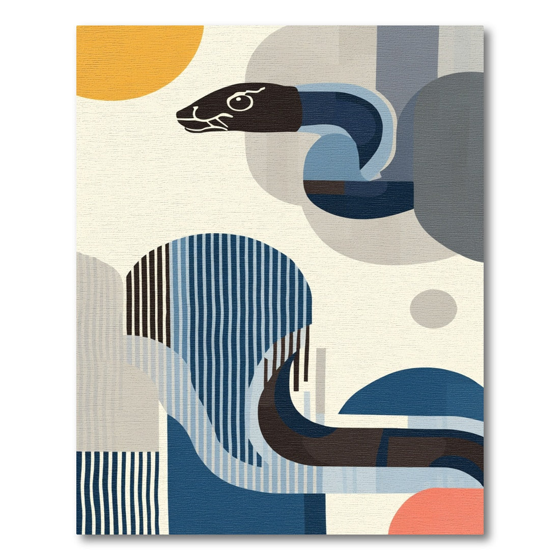 Mid Blue Abstract Serpent Circles Rug