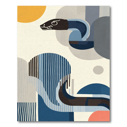 Mid Blue Abstract Serpent Circles Rug