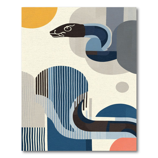 Mid Blue Abstract Serpent Circles Rug