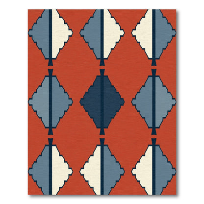 Terracotta Blue Diamond Geometric Gradient Rug