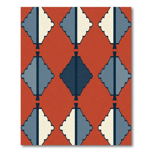 Terracotta Blue Diamond Geometric Gradient Rug