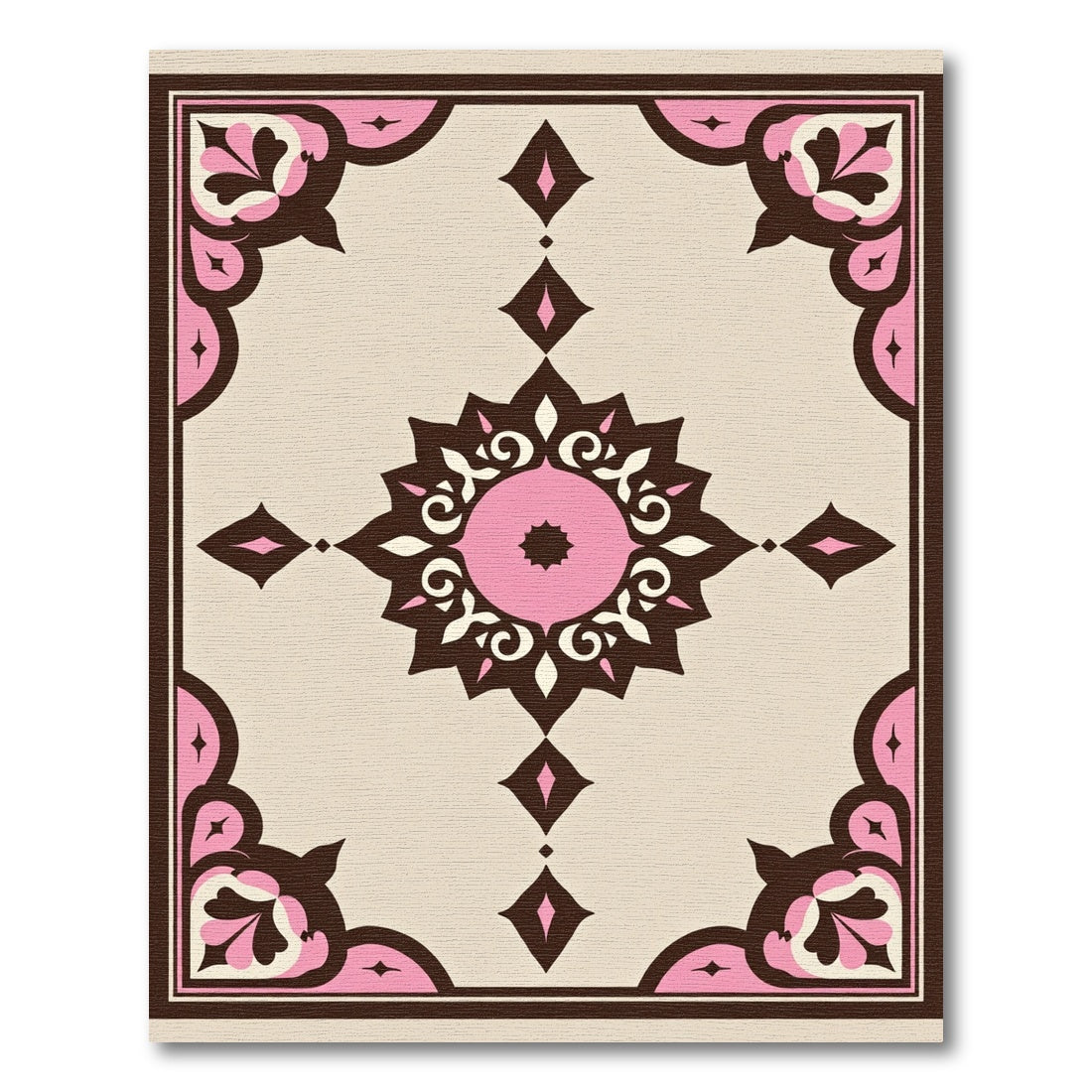 Brown Pink Floral Medallion Cream Rug