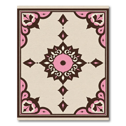 Brown Pink Floral Medallion Cream Rug