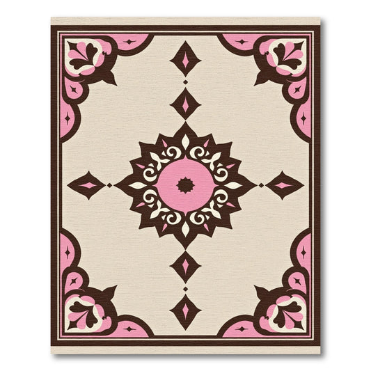 Brown Pink Floral Medallion Cream Rug