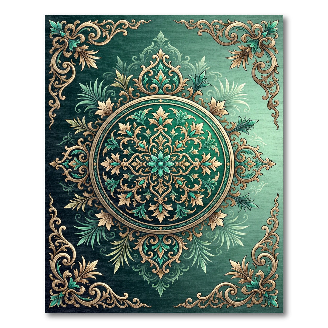 Emerald Teal Floral Filigree Medallion Rug