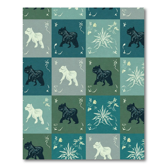 Earthy Tones Bear Floral Squares Rug