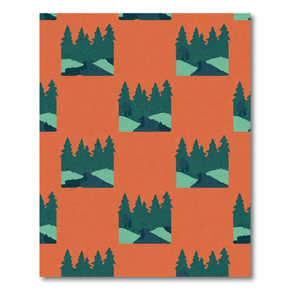 Forest Scene With Orange Background Rug