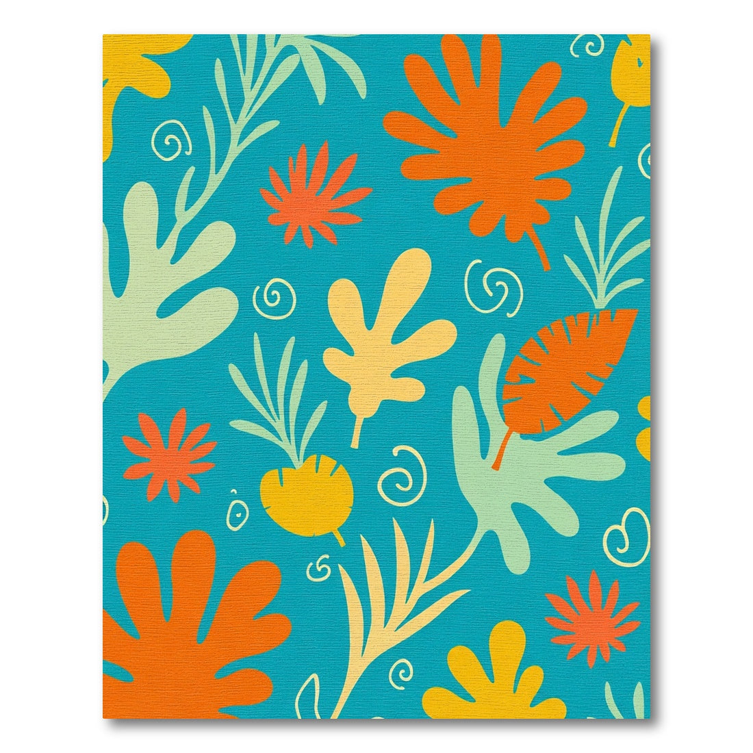 Vibrant Aqua Tropical Leaf Swirl Rug