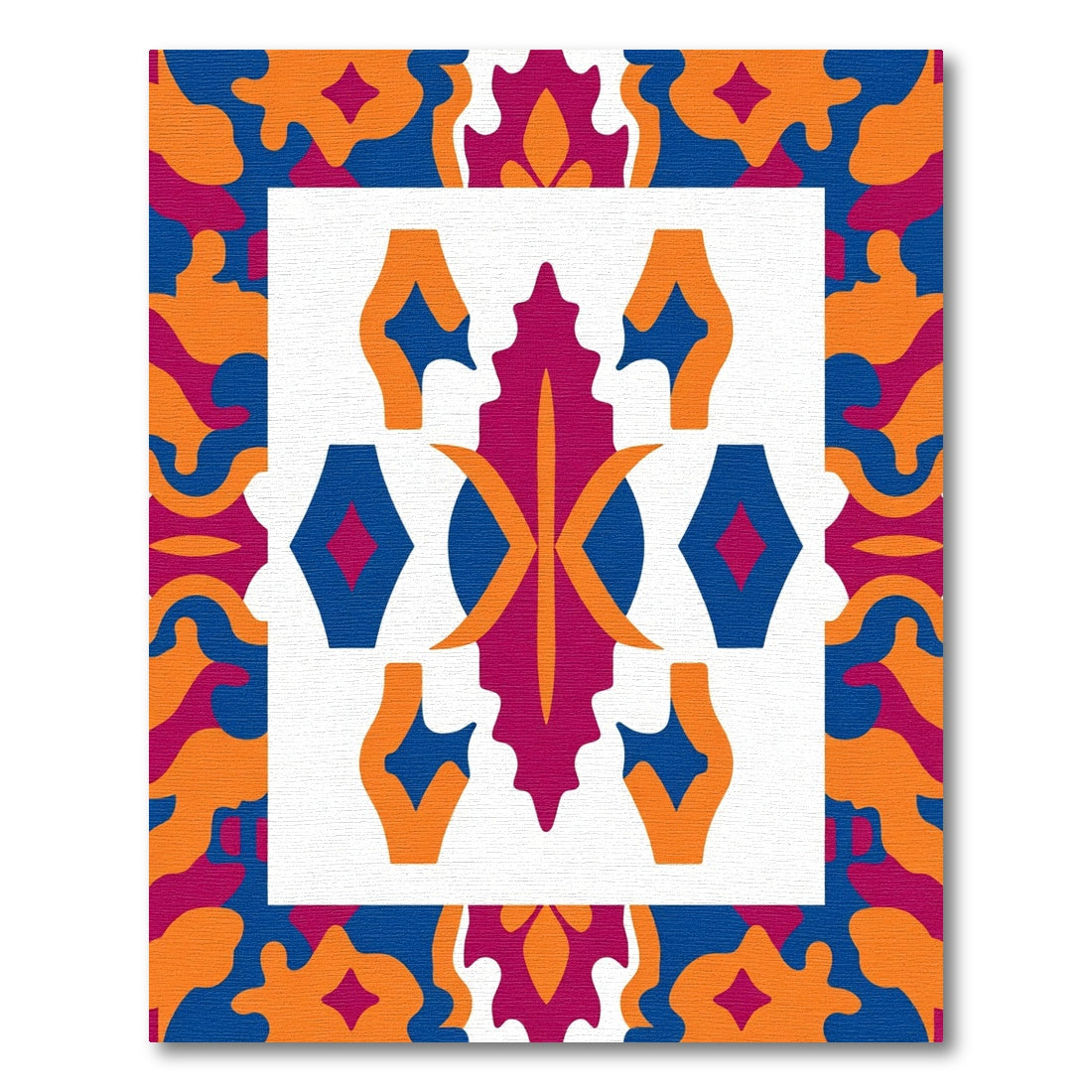 Vibrant Magenta Orange Blue Geometric Medallion Rug