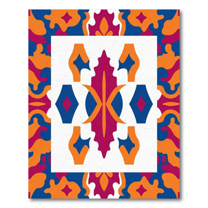 Vibrant Magenta Orange Blue Geometric Medallion Rug
