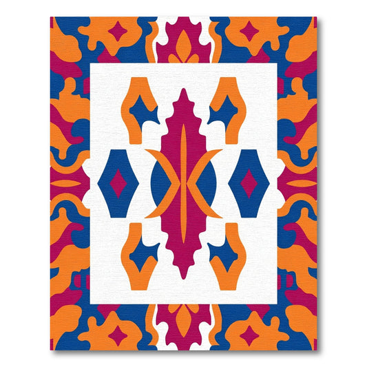 Vibrant Magenta Orange Blue Geometric Medallion Rug