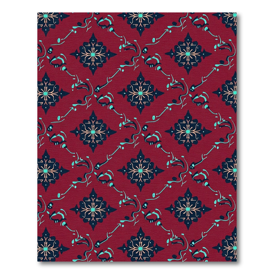 Deep Red Floral Medallion Scroll Rug