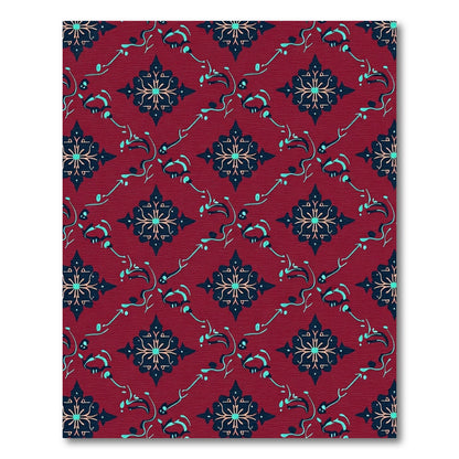 Deep Red Floral Medallion Scroll Rug