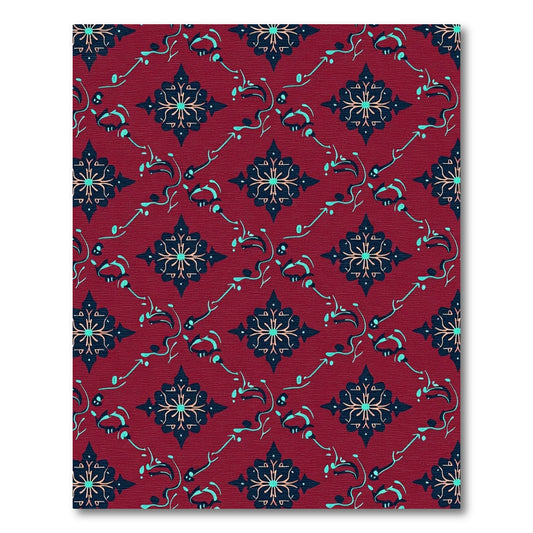 Deep Red Floral Medallion Scroll Rug