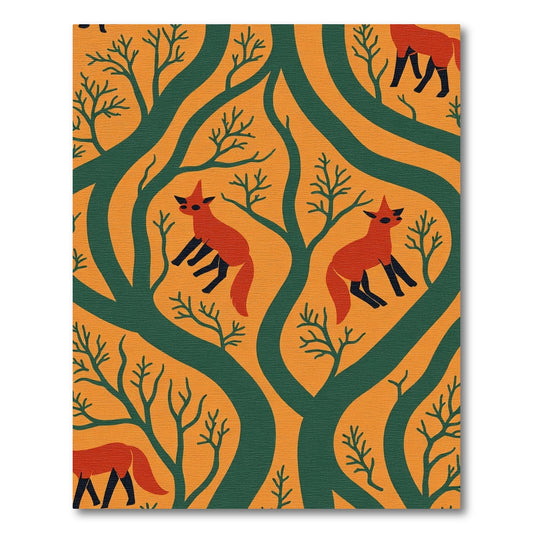Orange Woodland Fox Tree Composition Rug