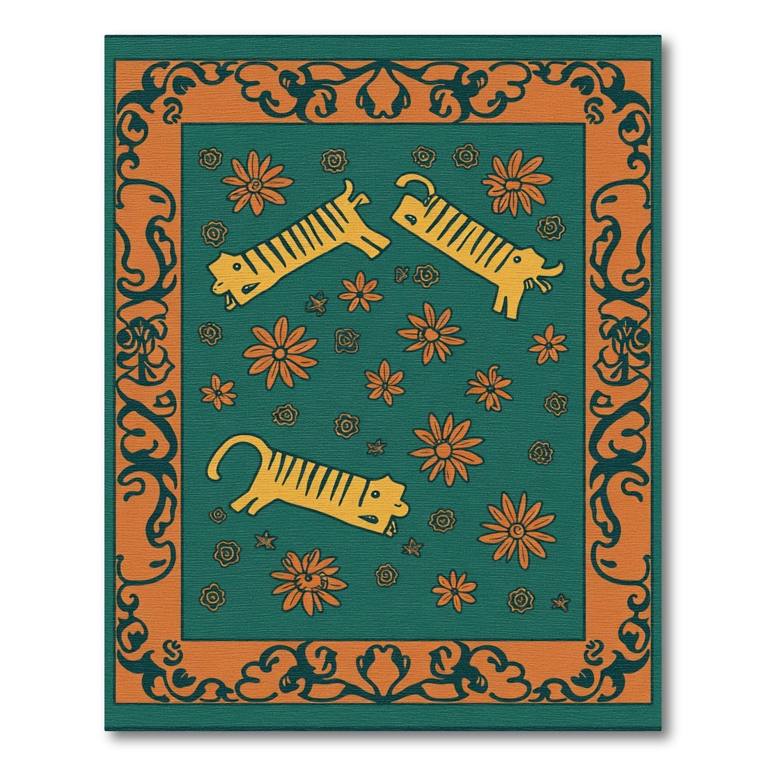 Orange Tiger Floral Swirls Rug