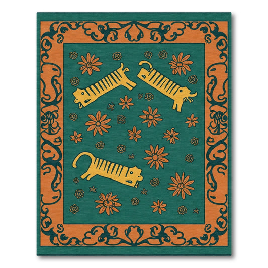 Orange Tiger Floral Swirls Rug